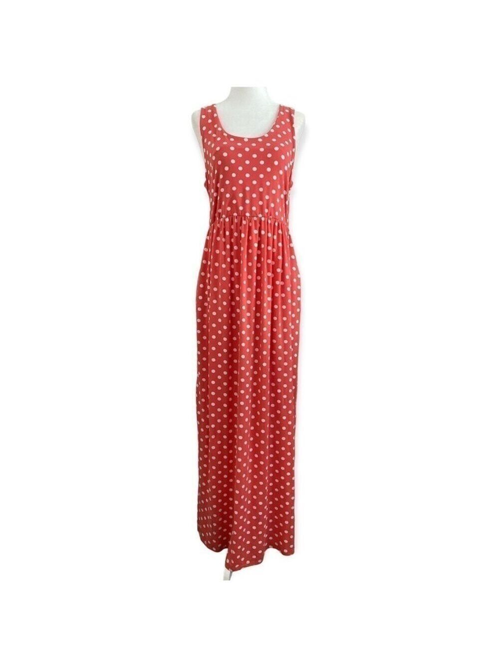 Polka dot coral pink maxi dress